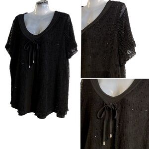Black 2 Layer Crochet Top w/ scattered tiny Sequins for summer sparkle!!! 2X